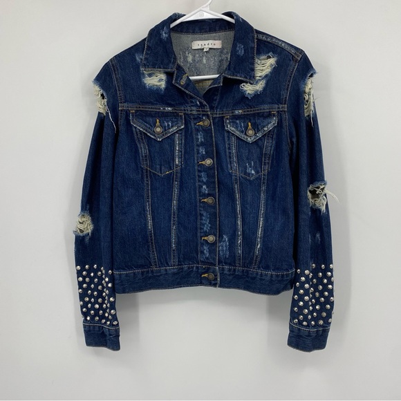 Sandro Biker Stud Distressed Jacket Size 1 - Picture 1 of 10